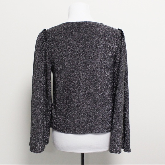 Express Sparkling Silver Bell Puff Sleeve Top - Picture 2 of 5